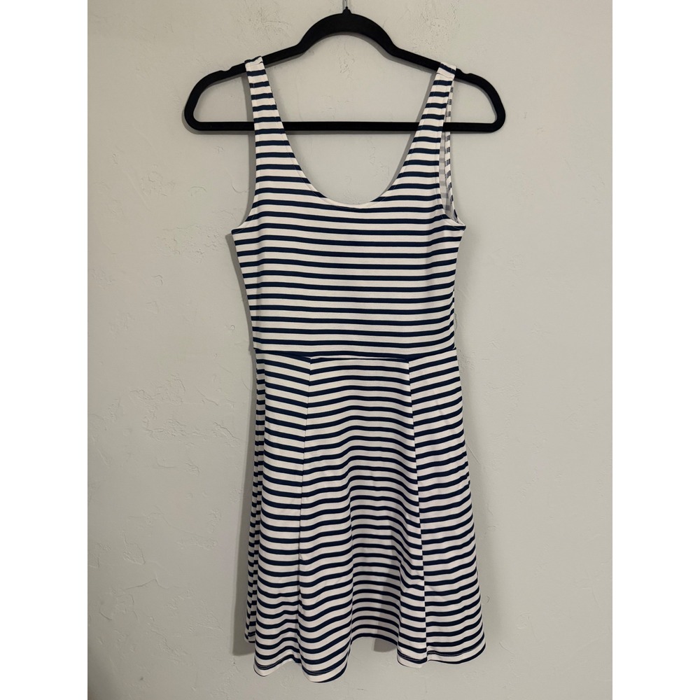 H&M Divided Womens Navy Blue White Striped Fit and Flare Skater Mini Dress Small